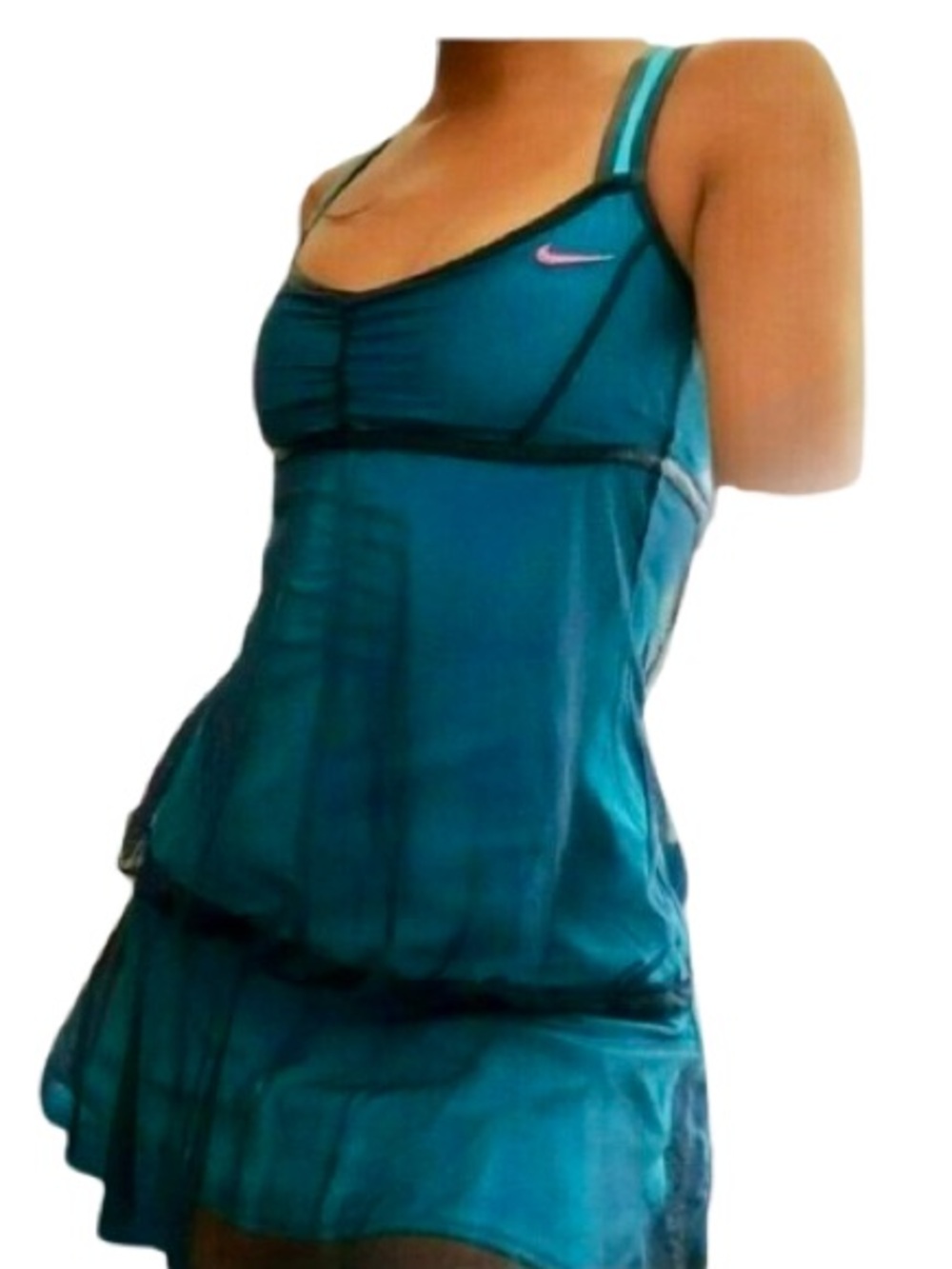NIKE MARIA SHARAPOVA BEAUTIFUL TEAL Mesh Overlay Tennis Dress w/Black Trim SMALL
